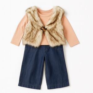 Max Studio Girl Tan Faux Fur Vest and Denim Set